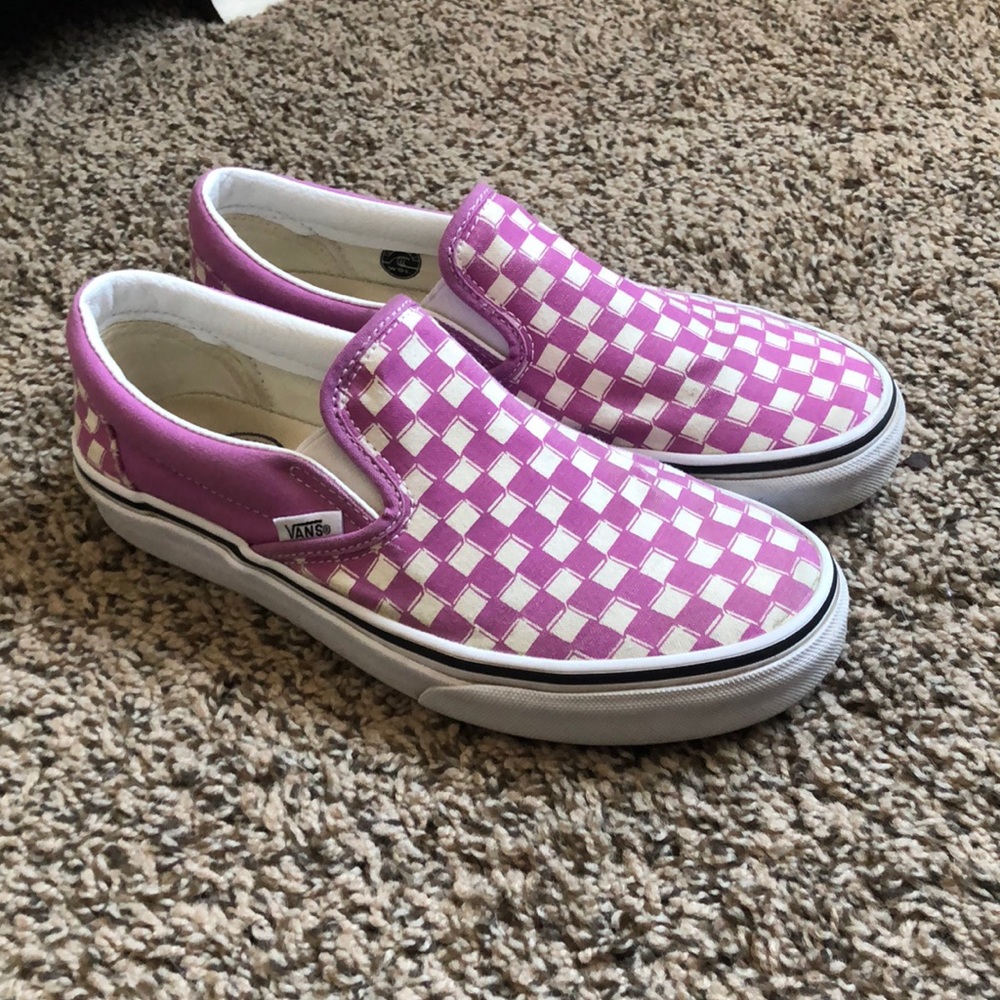 pink vans checkerboard slip on